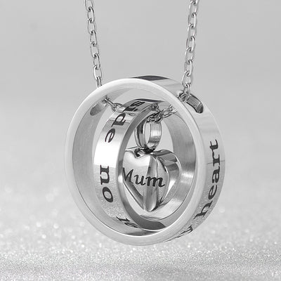 Encircled Rings Heart Urn Necklace ... For Mam and Dad