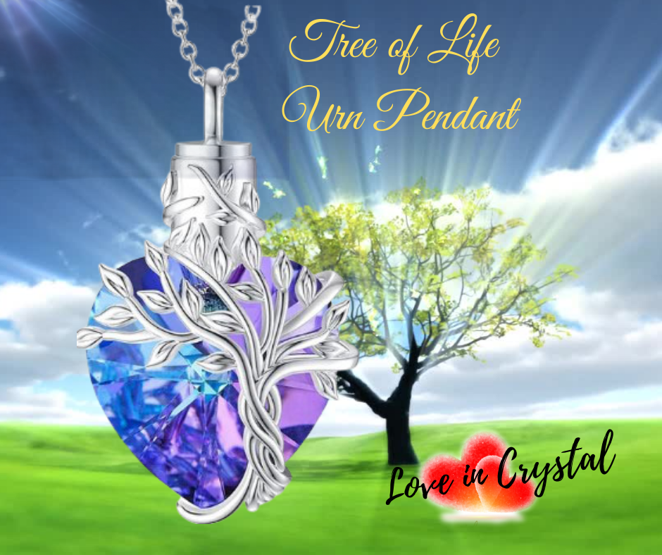 Heart Crystal Blue Cremation Urn Necklace – Memorial Keepsake Ashes Pendant With 20-Inch Chain