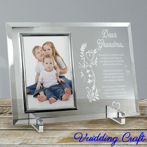 Large Portrait Crystal Frame with laser engraved message and photo.