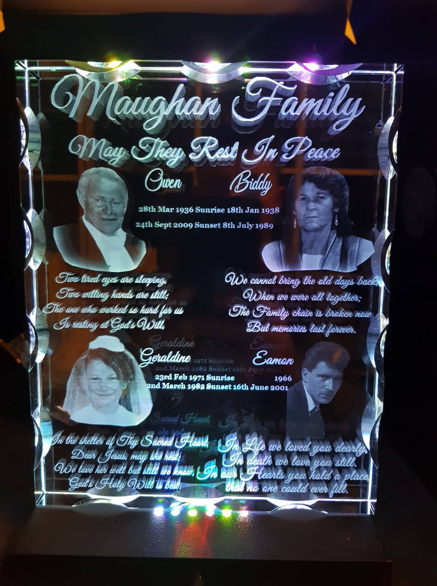 Family Crystal Memorial Plaque
